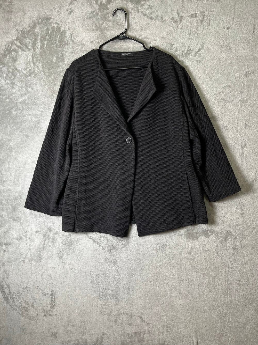 Eileen Fisher‎ Textured Open Front Blazer Jacket Black Organic Cotton Women's 1X